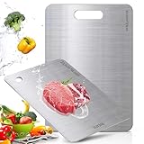 Funnity 2 Stücke Titan Schneidebrett, S316 Schneidebrett Edelstahl, Doppelseitiges Lebensmittel Grade Schneidbretter, Schneidebretter zum Schneiden von Fleisch, Brot, Gemüse und Obst