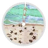 Weihnachtsbaumrock mit Schildkröten-Strand-Druck, 76,2 cm, 91,4 cm, 121,9 cm, weiße Quastenränder, Landhaus-Weihnachtsbaumröcke für Party, Urlaub, Dekorationen, Weihnachtsschmuck