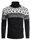 COOFANDY Strickpullover Herren Hässlich Weihnachten Rollkragenpullover Strick Norweger Pullover Schwarz M