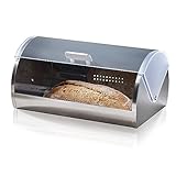 KHG Brotkasten Rolldeckel transparent milchig, Rollbrotkasten Metall Edelstahl mit Kunststoff-Deckel, Brotaufbewahrung Breite 39 cm Tiefe 25,5 cm