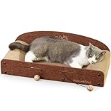 FUKUMARU Kratzbrett Katzen, 66CM langlebiges Kratzpappe und Filz, große Liege, 2 wendbare Katzenkratzpads für Katzen, recycelbares Katzenkratzbett aus Wellpappe mit Glockenballspielzeug, Karamellfarbe