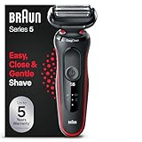 Braun Series 5 Rasierer für Herren, Elektrorasierer, EasyClean, Wet und Dry, wiederaufladbar und kabellos, 51-R1000s, Rot