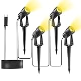 Yuusei Gartenbeleuchtung mit Strom, 4 in 1 Pack 14M Gartenlampen für Draußen, 3000K Warmweiß 27V LED Gartenleuchten mit Strom, IP65 Wasserdicht Gartenstrahler für Außen Garten Terrasse Bäume Rasen