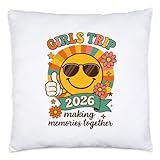 Hey!Print Girls Trip 2026 Making Memories Together Kissen Geschenk für Freundinnen Mädelsurlaub Retro Smiley Party JGA Sommer Vibes