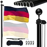 NQ 20FT Fahnenmast 6m stabil, Aluminium Fahnenmast höhenverstellbar, Fahnenstange Set für Außenbereich,Deutscher Fahnenmast(Schwarz)