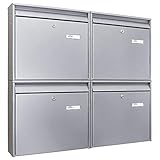 Banjado Burg-Wächter Briefkastenanlage/Briefkasten 4 Parteien/Burg Wächter Briefkästen Silber/Briefkasten Mehrfamilienhaus/Briefkasten XXL mit Namensschild