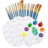 4 Stück 20 Pinsel, Mischpalette mit 10 Mischfeldern, Malerpalette Plastik mit Griffloch, Universalpalette für ölkunst, Gouache, DIY Kunst Malerei, Anfänger, Künstler, Schüler