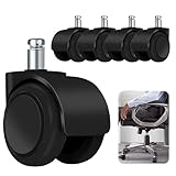 Bürostuhl Rollen, 5 Stück Rollen für Bürostühle Bürostuhl-Räder Ersatzrollen Universal Stuhlrollen für Strapazierfähige Bürostuhlrollen Ersetzen Bodenschutzmatten(Schwarz)