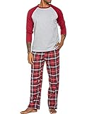 ADOME Schlafanzüge für Herren Lang Pyjama Set Winter Schlafanzug Kariert Männer Langarm Lange Hose mit Tasche Sleepwear Hausanzug, A-Rot+Grau, L