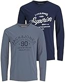 JACK & JONES Herren Langarmshirt aus Baumwolle - Longsleeve Männer (LS Doppelmix 13 - XXL)(Doppelmix Nala L/S Navy/Nala L/S Slate - XXL)