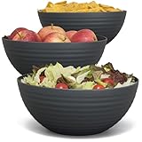 Hausfelder Salatschüssel Groß 3er Set - Schüsseln für Chips, Snacks & Salat - Servierschüssel Kunststoff BPA-frei - Schwarz Anthrazit 3,3L