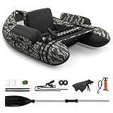 GYMAX Aufblasbares Angelboot, tragbares Belly Boat inkl. Pumpe, Paddel & verstellbaren Schultergurten, Fischerboot mit Fischlineal, Schlauchboot bis 150 kg belastbar (Tarnung)