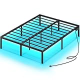 Rolanstar Bettgestell 140x200 cm, Doppelbett mit LED, USB Ladestation, Metallbett mit robusten Stahllatten, 31 cm Stauraum unter dem Bett, perfekt für Schlafzimmer Gästezimmer