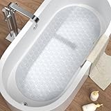 HITSLAM Oval Badewannenmatte rutschfest 88 x 40 cm, Lange Schimmelresistent Badematte, Badezimmer Duschmatte rutschfest BPA frei, Maschinenwaschbar Antirutschmatte Badewanne, Transparent