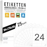 Adressaufkleber 70x36 mm (600 Etiketten – 25 Blatt A4) selbstklebend, bedruckbar, Inkjet & Laserdrucker für Adressen, Pakete und Briefe hochwertige Adressetiketten, Druckeretiketten Universaletiketten