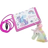 Bikasun Brustbeutel Kinder Einhorn mit Schlüsselanhänger, Geldbörse Geldbeutel für Mädchen rosa, Geldbeutel zum umhängen, Brieftasche Kleine, Weihnachten Geburtstag Geschenk