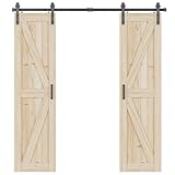 305cm Schiebetür Komplettset Schiebetürbeschlag Doppeltür Schiebetürsystem Doppelte Scheunentür Schiene Set Schwarz für 2 Holztür 76cm Breit
