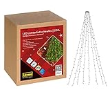 Idena 31040 - NewTec LED Lichterkette für Außen & Innen mit 200 LED in Warmweiß, Weihnachtsbaum-Überwurf mit 8 Strängen, 8 Lichteinstellungen, Netzteil und 8 Stunden Timer Funktion