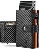 Tomylv Geldbörse Herren RFID Schutz Stilvoll Kohlefaserleder Portmonee Reisezubehör-Bi-Fold-Brieftasche, Schwarz & Orange