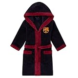 FC Barcelona - Jungen Fleece-Bademantel mit Kapuze - Offizielles Merchandise - Geschenk für Fußballfans - Dunkelblau - 13-14 Jahre