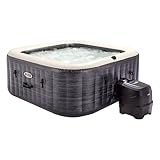 INTEX PureSpa Greywood Deluxe In- & Outdoor Whirlpool aufblasbar für 4 Personen 795 L (145 x 71cm) Inkl. Wasserenthärtungs- & Salzwassersystem - 140 Massagedüsen - Heizsystem - APP Steuerung & LED