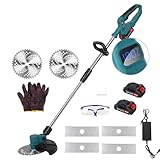 ilkqeppe Rasentrimmer, 9-Zoll-Unkrautfresser, elektrischer Unkrautmäher, kabelloser Trimmer, einziehbarer Heim-Unkrautfresserschneider, batteriebetriebener, wiederaufladbarer Handrasenmäher mit Blau