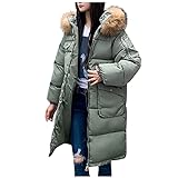 Frauen Winter Big Plushkappe mittellange Baumwoll-Daunenmantel Slim-Fit-Außenbekleidung mit festen Farben mit großen Taschen Reitjacke