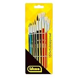 Idena 60103 - Schulpinsel Set, 10er Set mit 6 Rundpinsel und 4 Borstenpinsel, lackiert