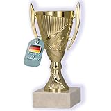 Larius Sieger Pokal mit/ohne Gravur (Personalisierbar) – Fußball Trophäe mit Marmorsockel - 3 Farben, Geschenk & Ehrenpreis für Turniere, Kinder, Vereine