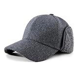 PivotWing Mütze Herren Mütze Damen Wintermütze Herren Wolle Basecap mit Ohrenklappen Wintermütze Damen Herren Mütze Winter Fliegermütze Fellmütze Trappermütze Dunkelgrau 60CM
