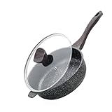 Kordisen Antihaftbeschichtete tiefe Bratpfanne mit Deckel, 26 cm, Granitstein-Sautépfanne zum Kochen, Kochpfanne, Induktionskochgeschirr, kompatibel mit allen Herdplatten, PFOA-frei