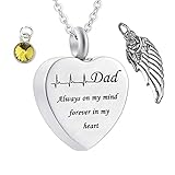 Urnen-Halsketten für Männer, Papa, Vintage-Halskette für Männer, Edelstahl, herzförmig, „Dad Always on My Mind“ ... für Frauen mit Trichterset und Tasche