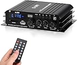 4.1-Kanal Verstärker, 1600W Mini hifi Verstärker, Bluetooth 5.0 für Heimlautsprecher 40W x 4 + Active Subwoofer von 110-240V bis 12V mit USB TF Steckplatz MP3 Player mit Fernbedienung