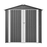Gartenhaus Grau 185x142x185cm, Geräteschuppen aus Metall mit Fundament, Belüftung, Abschließbar, Für Rasenmäher, Fahrräder, Gartengeräte
