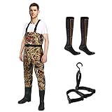 HOLULO Wathose Anglerhose, Camo Wasserdicht Fischerhose, Neopren Wathosen Herren mit Stiefelhalter und Socken Gr. 42-45