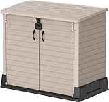 Duramax Cedargrain StoreAway 850L Kunststoff-Gartenhaus – Lagerschuppen für den Außenbereich, Mülltonnenbox, robuste Konstruktion, ideal für Werkzeug, Grills & 2 x 120 l Mülltonnen, 130 x 74 x 110 cm,