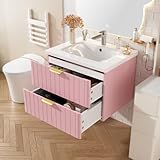 kozamas Pink-Weißer Hängeschrank 60,5cm | Wandmontage-Waschbeckenunterschrank, Platzsparender Badezimmer-Organizer für kleine Bäder