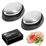 AOZUO 2 Stück Edelstahlseife Mit Ablageschale, Edelstahl Seife Metallseife Seifenmühle Feste Seife Küchenseife Edelstahlreiniger Küche Antigeruchsseife Geruchsneutralisierer(6.2_4.6cm)