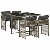 vidaXL Garten Essgruppe 5-TLG., Gartenmöbel Set Tisch mit 4 Stühle, Gartengarnitur mit Kissen, Sitzgruppe Essgarnitur Terrasse, Grau Poly Rattan