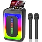 Ankuka Karaoke-Maschine mit 2 Mikrofonen, tragbarer Bluetooth-Lautsprecher mit LED-Leuchten, TF/USB, AUX, TWS, für Partys und Erwachsene, Geschenk für Freunde und Familie, (schwarz)
