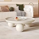 Couchtisch Rund, Center-Couchtisch Für Wohnzimmer, Niedrige Couchtische, Runder Cremefarbener Beistelltisch Mit Kugelförmiger Basis, Nordischer Kleiner Couchtisch, Kleiner Teetisch Für Die Wohnung