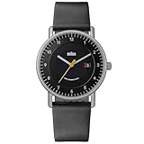 Braun 3-Zeiger-Herrenuhr mit solarbetriebener Datumsanzeige, schwarzem Zifferblatt und schwarzem Lederarmband, 40-mm-Edelstahlgehäuse, Modell BN0301BKSLBKG