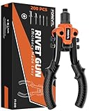 FOREVTL 10'' Nietenzange Set inkl 200 Nieten für Blindnietzange mit 6,4mm-2,4mm Blindnieten, 5 auswechselbaren Mundstücken, Profi Nietpistole, Nietzange Set für Automobil, Eisenbahn, Möbel, Instrument