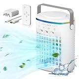 Tragbare Klimaanlage, Verdunstungsluftkühler, Timer 2-4-8 Stunden, Smart Auto-Off & Remote, Wassertank, drei Ultraschalldüsen, persönliches Klimagerät mit 3 Geschwindigkeiten