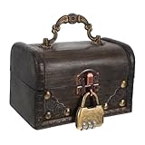 RORPOIR Vintage Holz Schmuckkiste mit Zahlenschloss und Tragegriff Robuste Kleine Aufbewahrungsbox aus Holz für Schmuck Requisiten und Dekoration Tragbare Schatztruhe im Antiken Stil