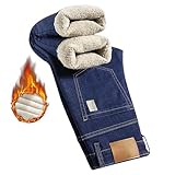 Beokeuioe Jeanshosen Herren Gefüttert Denim Hosen Gerade Bein Fleecefutter Jeans Stretch Thermojeans Slim Fit Winterhose Männer Thermohose Männer Plüsch Business Hose Arbeitshose