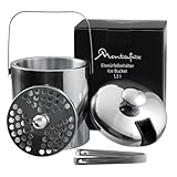 Montafox Edelstahl Eiswürfelbehälter 1,3 Liter Doppelwandig Eiswürfelkühler 100% BPA frei Eiseimer Eiswürfel Aufbewahrung Eiskübel Isoliert