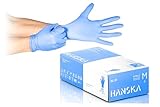 HANSKA 100 Blau Nitril-Einweghandschuhe – puderfrei – Einweg – beidhändig tragbar – unsteril – Gummibasis – Geeignet für medizinische Bereiche und Lebensmittelverarbeitung (100, M)