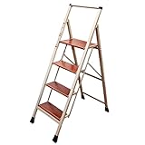 Schwere Aluminium-Leiter mit 4 Stufen, klappbarer Tritthocker mit breitem Holzpedal, leichte Leitern für Zuhause, zusammenklappbare Leiter, A-Rahmen außen