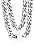 Bandmax Edelstahl Halskette Panzerkette Herren 9MM breit Kette Junge Kubanische Halskette 45CM Kettenlänge Hip Hop Kette Accessoire Modeschmuck